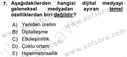 İnternet Yayıncılığı Dersi 2017 - 2018 Yılı 3 Ders Sınav Soruları 7. Soru