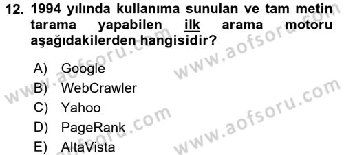 İnternet Yayıncılığı Dersi 2017 - 2018 Yılı (Vize) Ara Sınav Soruları 12. Soru