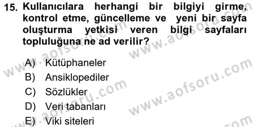 İnternet Yayıncılığı Dersi Ara Sınavı Deneme Sınav Soruları 15. Soru