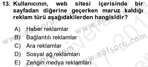 İnternet Yayıncılığı Dersi 2017 - 2018 Yılı (Final) Dönem Sonu Sınav Soruları 13. Soru