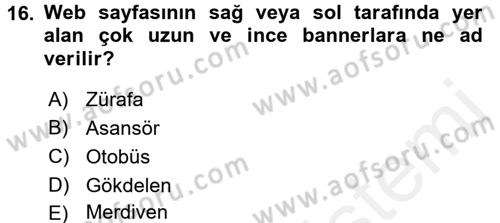 İnternet Yayıncılığı Dersi 2017 - 2018 Yılı (Final) Dönem Sonu Sınav Soruları 16. Soru