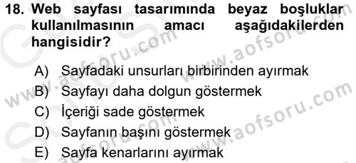 İnternet Yayıncılığı Dersi 2017 - 2018 Yılı (Final) Dönem Sonu Sınav Soruları 18. Soru