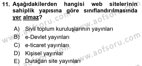 İnternet Yayıncılığı Dersi Ara Sınavı Deneme Sınav Soruları 11. Soru