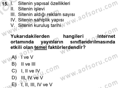 İnternet Yayıncılığı Dersi Ara Sınavı Deneme Sınav Soruları 15. Soru