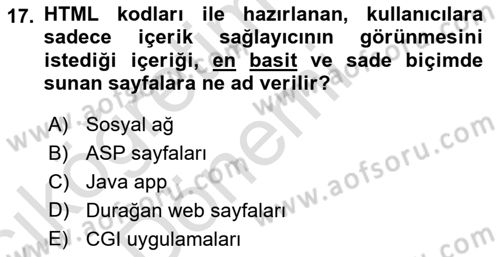 İnternet Yayıncılığı Dersi Ara Sınavı Deneme Sınav Soruları 17. Soru