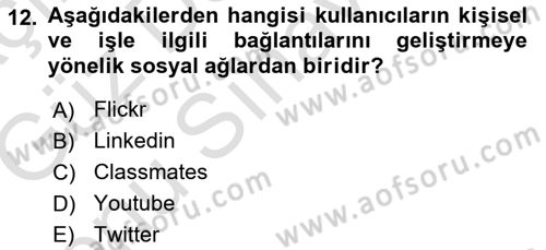 İnternet Yayıncılığı Dersi 2019 - 2020 Yılı (Final) Dönem Sonu Sınavı 12. Soru