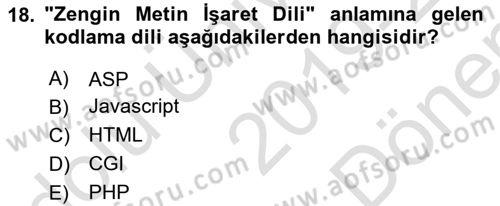 İnternet Yayıncılığı Dersi 2019 - 2020 Yılı (Final) Dönem Sonu Sınav Soruları 18. Soru
