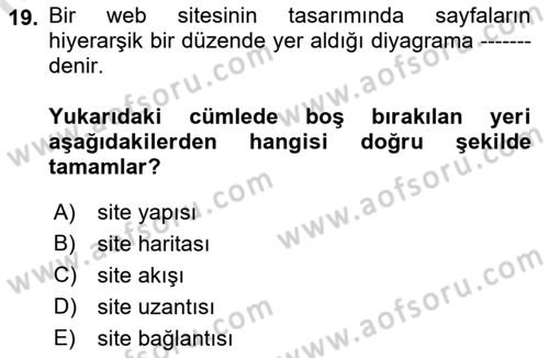 İnternet Yayıncılığı Dersi 2019 - 2020 Yılı (Final) Dönem Sonu Sınavı 19. Soru