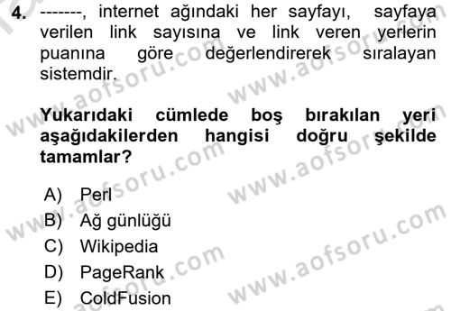İnternet Yayıncılığı Dersi 2019 - 2020 Yılı (Final) Dönem Sonu Sınav Soruları 4. Soru