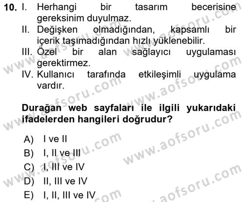 İnternet Yayıncılığı Dersi 2020 - 2021 Yılı Yaz Okulu Sınavı 10. Soru