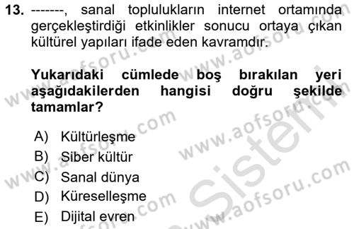 İnternet Yayıncılığı Dersi 2020 - 2021 Yılı Yaz Okulu Sınavı 13. Soru