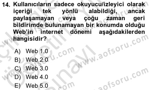 İnternet Yayıncılığı Dersi 2020 - 2021 Yılı Yaz Okulu Sınavı 14. Soru