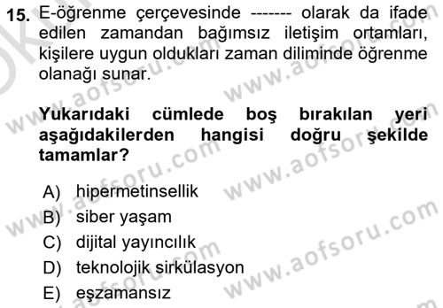 İnternet Yayıncılığı Dersi 2020 - 2021 Yılı Yaz Okulu Sınavı 15. Soru