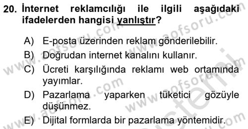 İnternet Yayıncılığı Dersi 2020 - 2021 Yılı Yaz Okulu Sınavı 20. Soru