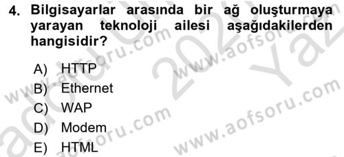 İnternet Yayıncılığı Dersi 2020 - 2021 Yılı Yaz Okulu Sınavı 4. Soru