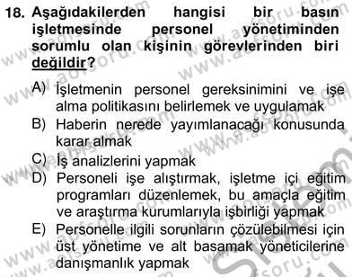 Medya Ekonomisi ve İşletmeciliği Dersi 2012 - 2013 Yılı (Vize) Ara Sınav Soruları 18. Soru