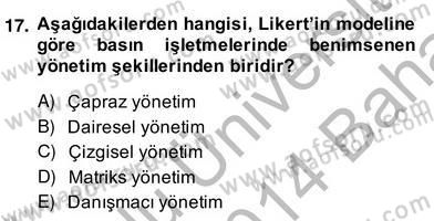 Medya Ekonomisi ve İşletmeciliği Dersi 2013 - 2014 Yılı (Vize) Ara Sınav Soruları 17. Soru