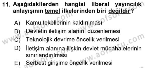 Medya Ekonomisi ve İşletmeciliği Dersi 2015 - 2016 Yılı (Vize) Ara Sınav Soruları 11. Soru