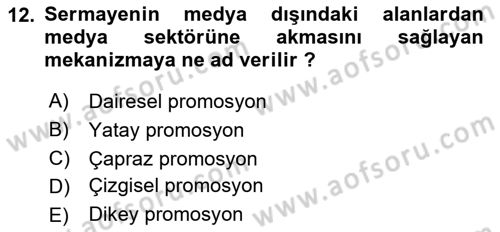 Medya Ekonomisi ve İşletmeciliği Dersi 2015 - 2016 Yılı (Vize) Ara Sınav Soruları 12. Soru
