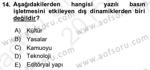 Medya Ekonomisi ve İşletmeciliği Dersi 2015 - 2016 Yılı (Vize) Ara Sınav Soruları 14. Soru