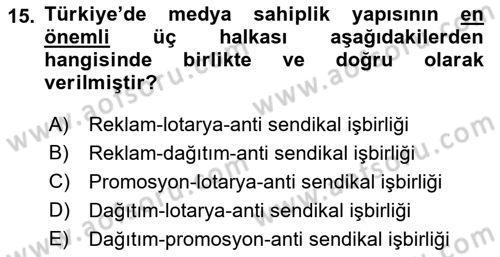 Medya Ekonomisi ve İşletmeciliği Dersi 2015 - 2016 Yılı (Vize) Ara Sınav Soruları 15. Soru