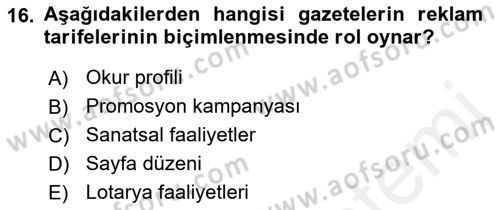Medya Ekonomisi ve İşletmeciliği Dersi 2015 - 2016 Yılı (Vize) Ara Sınav Soruları 16. Soru