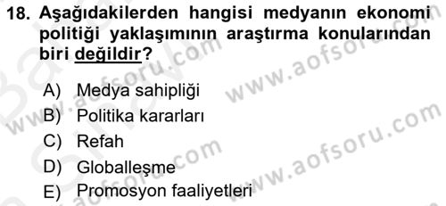 Medya Ekonomisi ve İşletmeciliği Dersi 2015 - 2016 Yılı (Vize) Ara Sınav Soruları 18. Soru