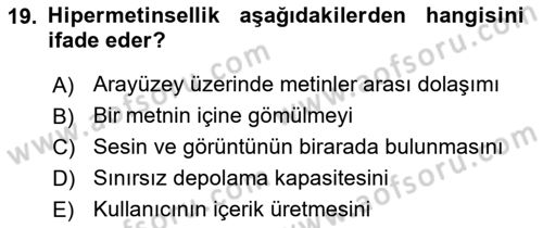 Medya Ekonomisi ve İşletmeciliği Dersi 2015 - 2016 Yılı Tek Ders Sınav Soruları 19. Soru