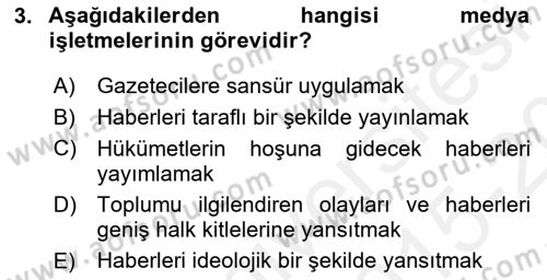 Medya Ekonomisi ve İşletmeciliği Dersi 2015 - 2016 Yılı Tek Ders Sınav Soruları 3. Soru