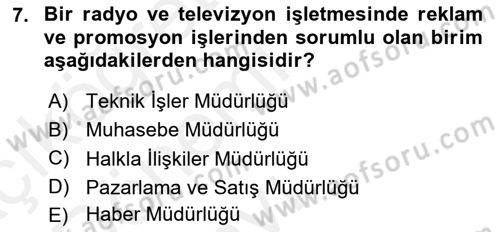 Medya Ekonomisi ve İşletmeciliği Dersi 2015 - 2016 Yılı Tek Ders Sınav Soruları 7. Soru