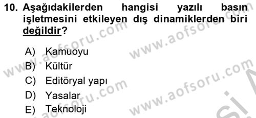 Medya Ekonomisi ve İşletmeciliği Dersi 2016 - 2017 Yılı 3 Ders Sınav Soruları 10. Soru