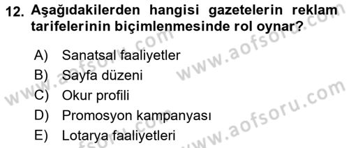 Medya Ekonomisi ve İşletmeciliği Dersi 2016 - 2017 Yılı 3 Ders Sınav Soruları 12. Soru