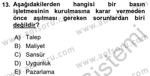 Medya Ekonomisi ve İşletmeciliği Dersi 2016 - 2017 Yılı 3 Ders Sınav Soruları 13. Soru