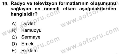 Medya Ekonomisi ve İşletmeciliği Dersi 2016 - 2017 Yılı 3 Ders Sınav Soruları 19. Soru