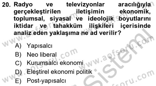Medya Ekonomisi ve İşletmeciliği Dersi 2016 - 2017 Yılı 3 Ders Sınav Soruları 20. Soru