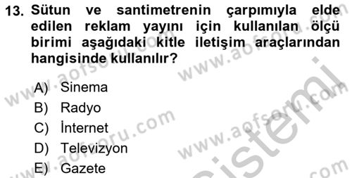 Medya Ekonomisi ve İşletmeciliği Dersi 2016 - 2017 Yılı (Vize) Ara Sınav Soruları 13. Soru