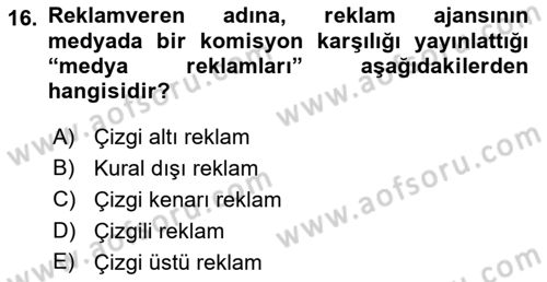 Medya Ekonomisi ve İşletmeciliği Dersi 2016 - 2017 Yılı (Vize) Ara Sınav Soruları 16. Soru