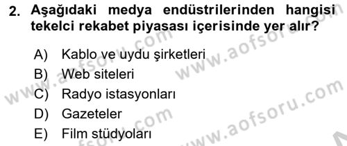 Medya Ekonomisi ve İşletmeciliği Dersi 2016 - 2017 Yılı (Vize) Ara Sınav Soruları 2. Soru