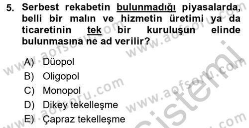 Medya Ekonomisi ve İşletmeciliği Dersi 2016 - 2017 Yılı (Vize) Ara Sınav Soruları 5. Soru
