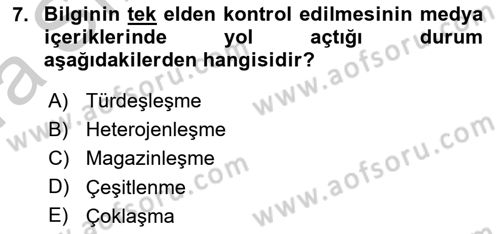 Medya Ekonomisi ve İşletmeciliği Dersi 2016 - 2017 Yılı (Vize) Ara Sınav Soruları 7. Soru