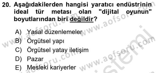 Medya Ekonomisi ve İşletmeciliği Dersi 2016 - 2017 Yılı (Final) Dönem Sonu Sınav Soruları 20. Soru