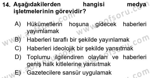 Medya Ekonomisi ve İşletmeciliği Dersi 2017 - 2018 Yılı 3 Ders Sınav Soruları 14. Soru