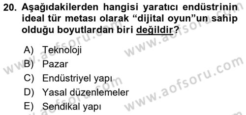 Medya Ekonomisi ve İşletmeciliği Dersi 2017 - 2018 Yılı 3 Ders Sınav Soruları 20. Soru