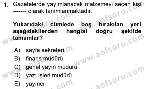 Medya Ekonomisi ve İşletmeciliği Dersi 2017 - 2018 Yılı (Vize) Ara Sınav Soruları 1. Soru