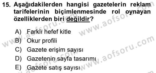 Medya Ekonomisi ve İşletmeciliği Dersi 2017 - 2018 Yılı (Vize) Ara Sınav Soruları 15. Soru