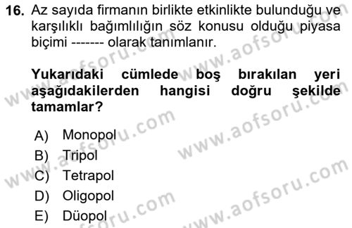 Medya Ekonomisi ve İşletmeciliği Dersi 2017 - 2018 Yılı (Vize) Ara Sınav Soruları 16. Soru