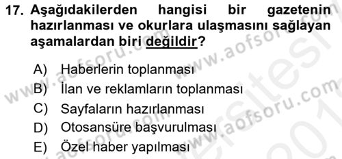 Medya Ekonomisi ve İşletmeciliği Dersi 2017 - 2018 Yılı (Vize) Ara Sınav Soruları 17. Soru
