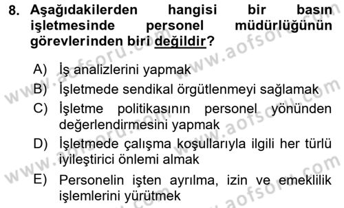 Medya Ekonomisi ve İşletmeciliği Dersi 2018 - 2019 Yılı (Vize) Ara Sınavı 8. Soru