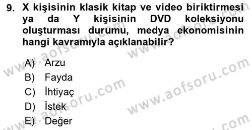 Medya Ekonomisi ve İşletmeciliği Dersi 2018 - 2019 Yılı (Vize) Ara Sınavı 9. Soru