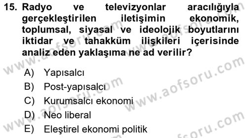 Medya Ekonomisi ve İşletmeciliği Dersi 2018 - 2019 Yılı Yaz Okulu Sınav Soruları 15. Soru